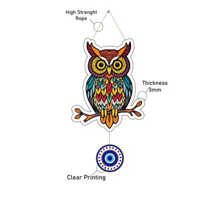 Owl with Evil Eye Wooden Wall Hanging Modern Artwork Home, Office, Living Room Decor Nazar Battu for Entrance Vastu Spiritual Traditional Home Décor
